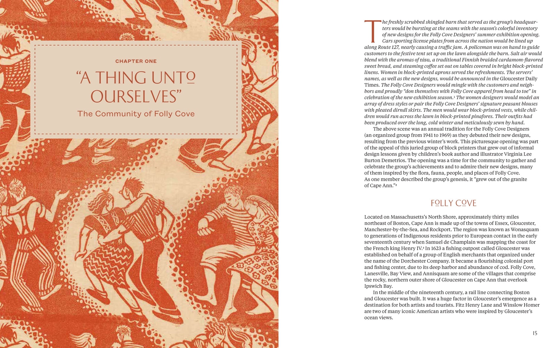 Book page with chapter title 'A Thing Unto Ourselves' and illustrations of people in a circle.