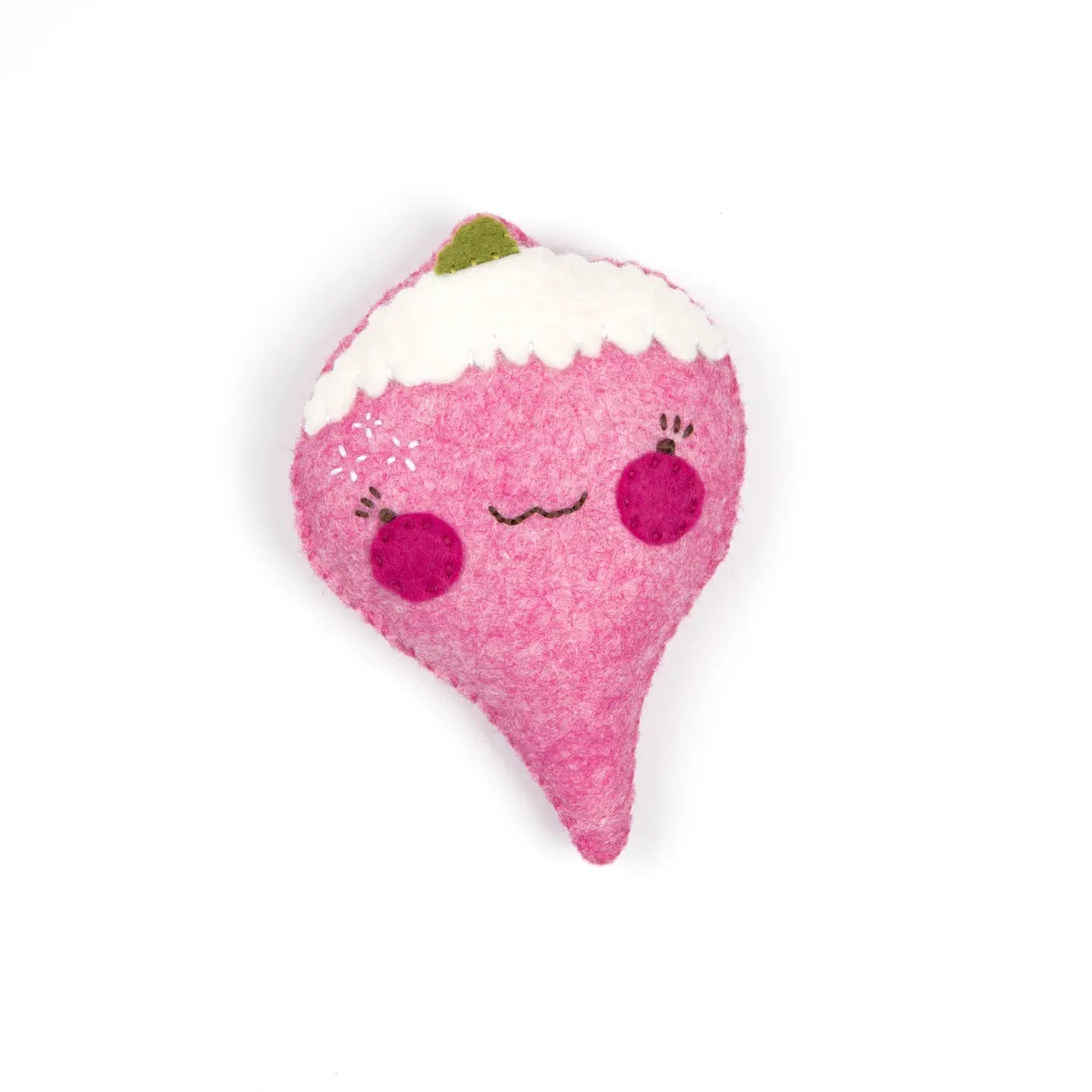 A smiling pink felt radish