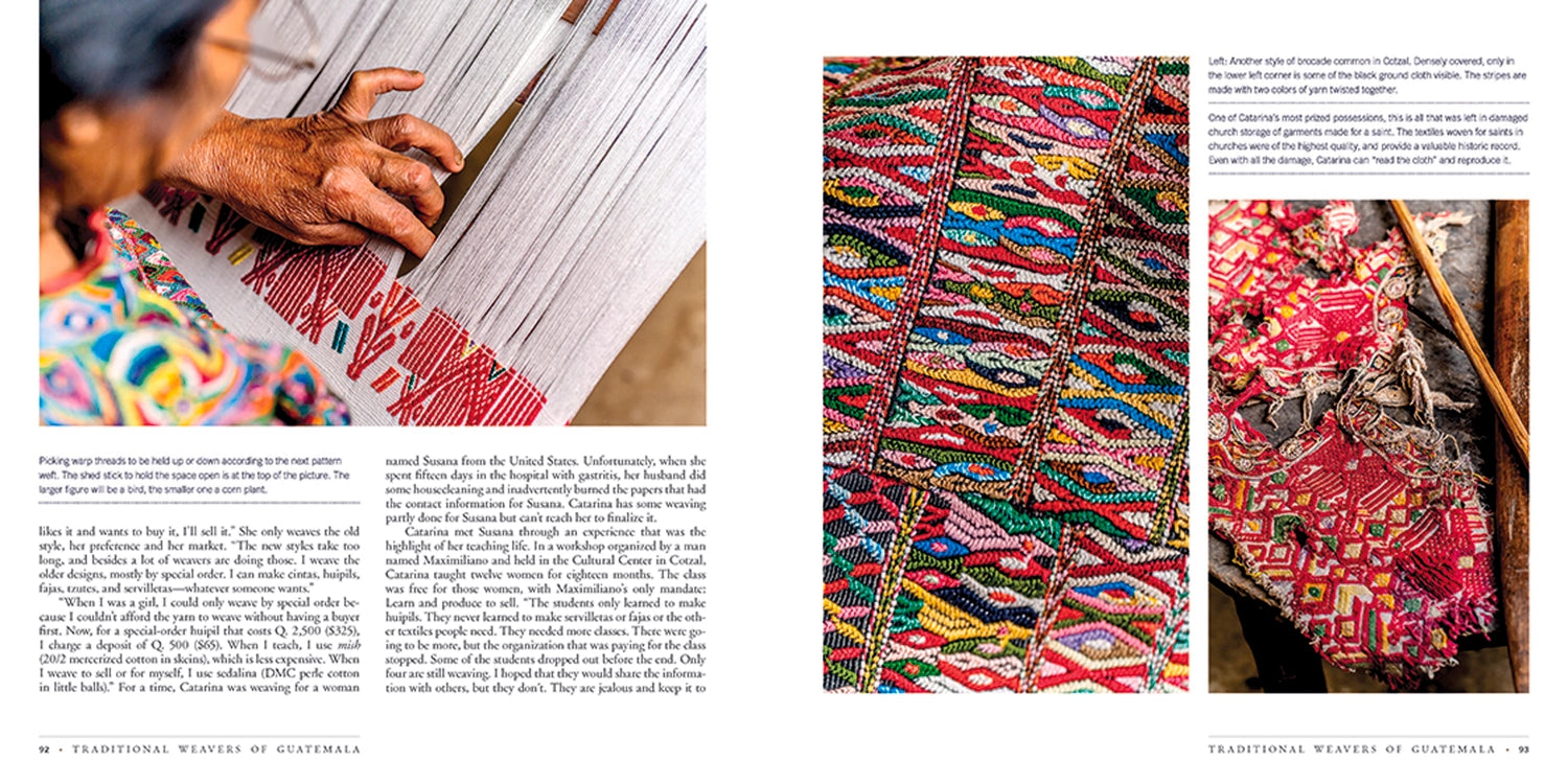 red and white weaving on a loom