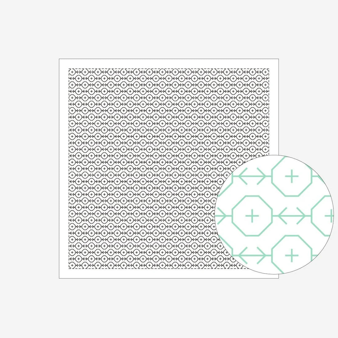 White clover sashiko stitch design on a white cloth